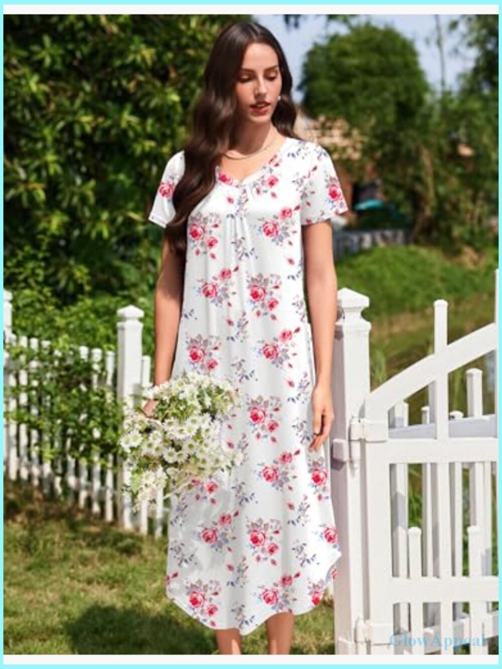 Plus Size Long Nightgown 3 Pack Short Sleeve V Neck Mid-Calf House Dress - Picture 5 of 7